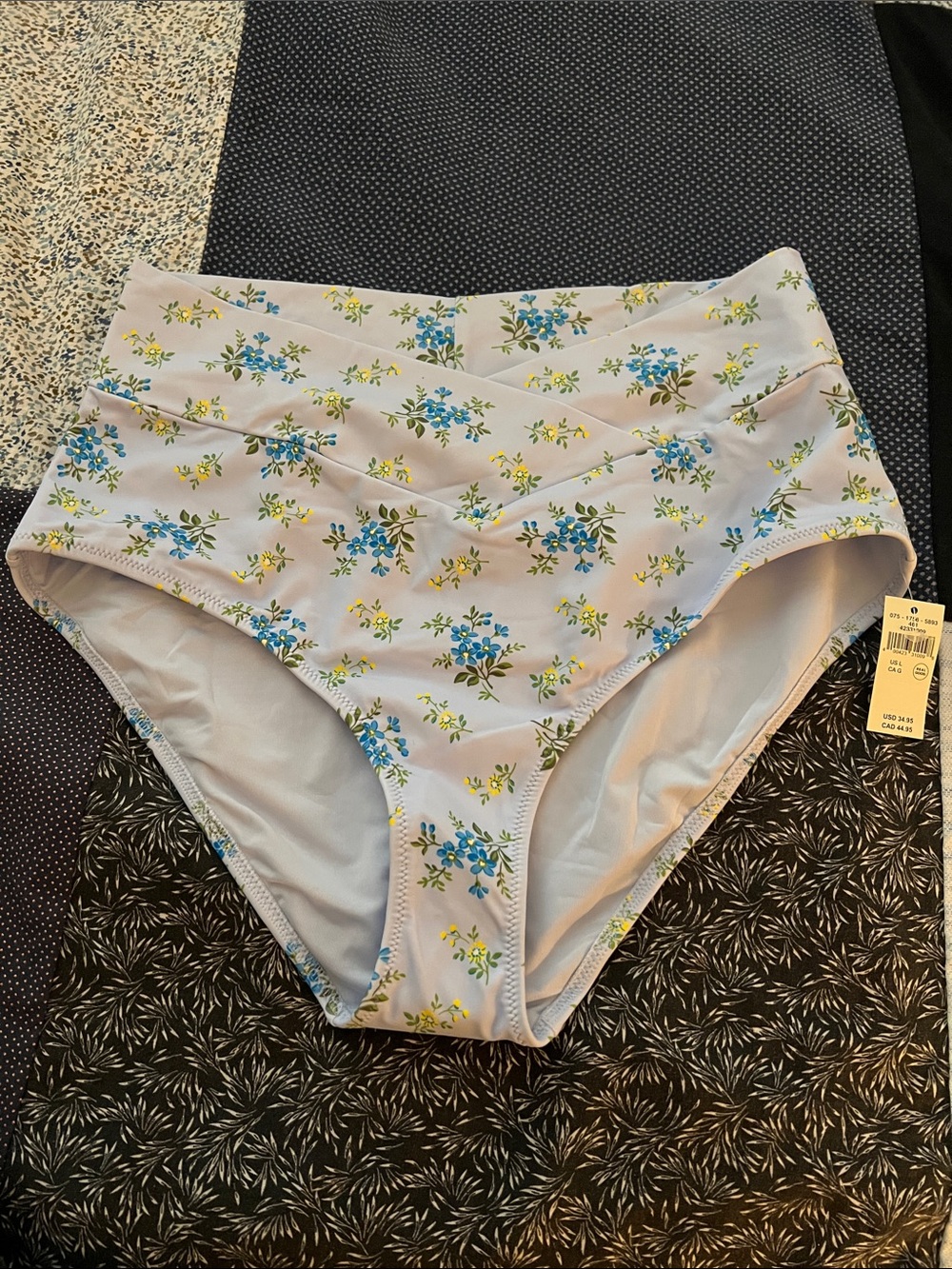 aerie Crossover high waisted Bikini Bottoms with Blue & Yellow Floral Accents